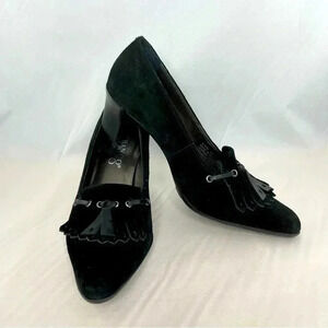 Franco Sarto Women's Heels Shoes 6.5 Black Suede Tassel Closed Toe Pump